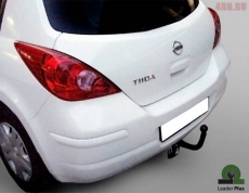 ТСУ для Nissan Tiida (C11) хетчбек 2007-2014, требуется подрезка бампера. Нагрузки 1000/50 кг, масса фаркопа 14 кг